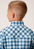 BOYS LONG SLEEVE SNAP NEW STRETCH CHECK  BLUE WESTERN SHIRT