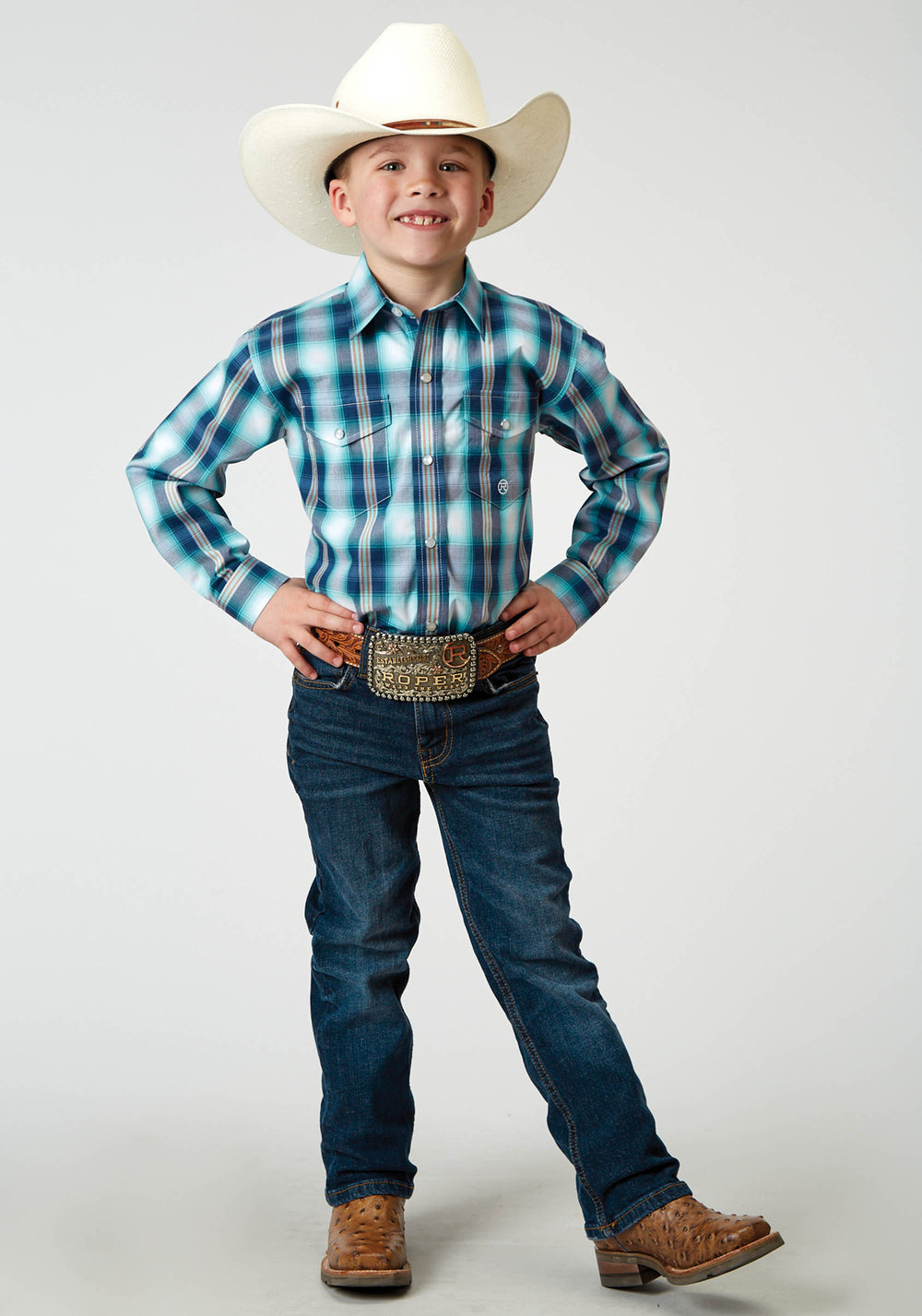 BOYS LONG SLEEVE SNAP COOL BREEZE PLAID WESTERN SHIRT