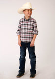 BOYS LONG SLEEVE SNAP CLASSIC OMBRE STRETCH PLAID WESTERN SHIRT
