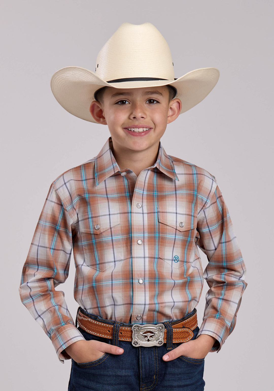 BOYS ROPER SALTILLO PLAID LONG SLEEVE SNAP SHIRT