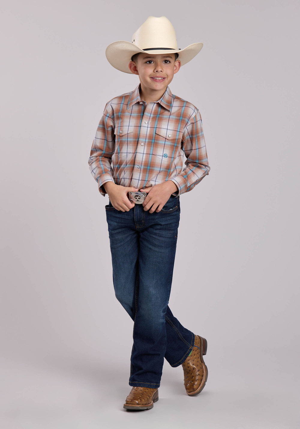 BOYS ROPER SALTILLO PLAID LONG SLEEVE SNAP SHIRT