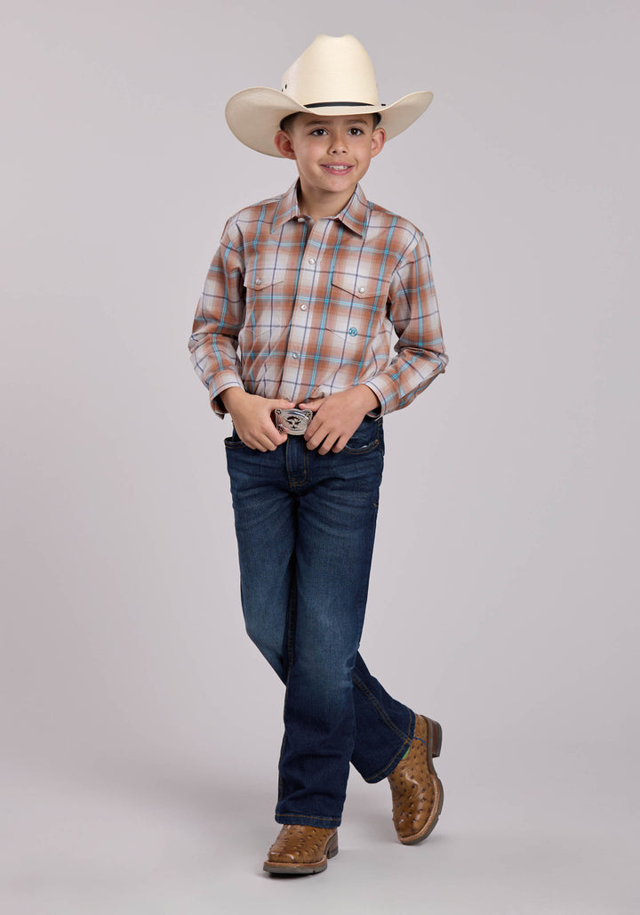 BOYS ROPER SALTILLO PLAID LONG SLEEVE SNAP SHIRT