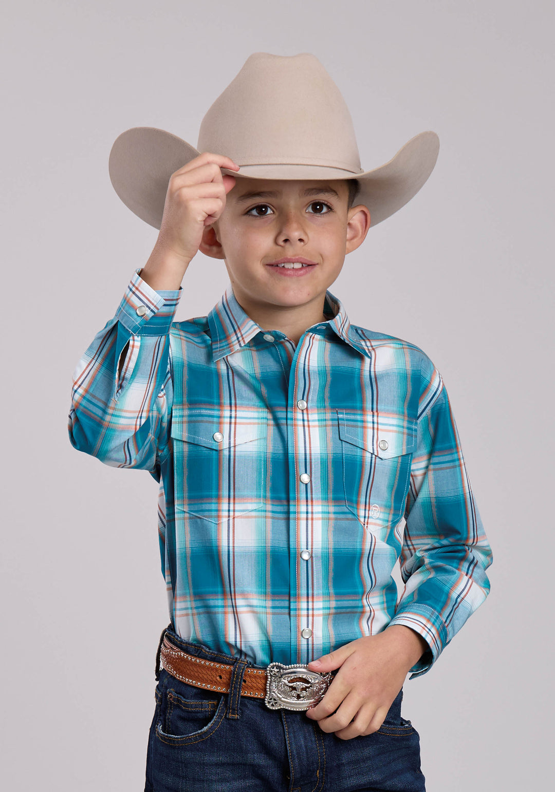 BOYS ROPER SUNSET PLAID LONG SLEEVE SNAP SHIRT