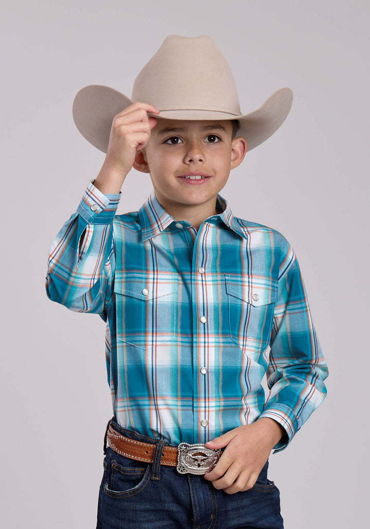 BOYS ROPER SUNSET PLAID LONG SLEEVE SNAP SHIRT