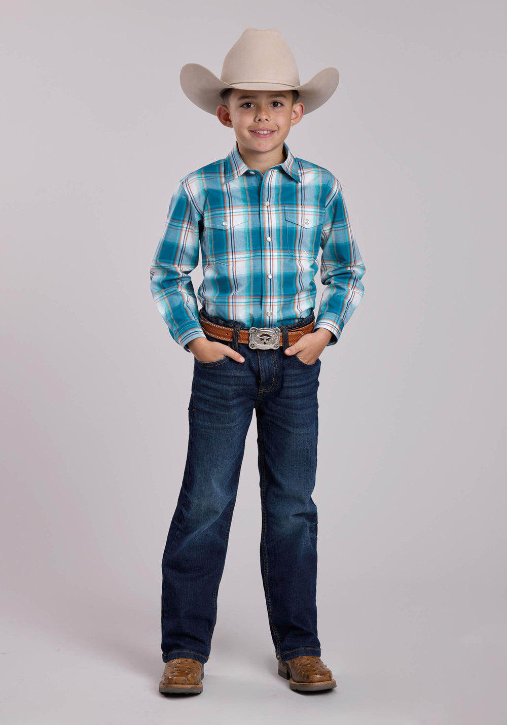 BOYS ROPER SUNSET PLAID LONG SLEEVE SNAP SHIRT