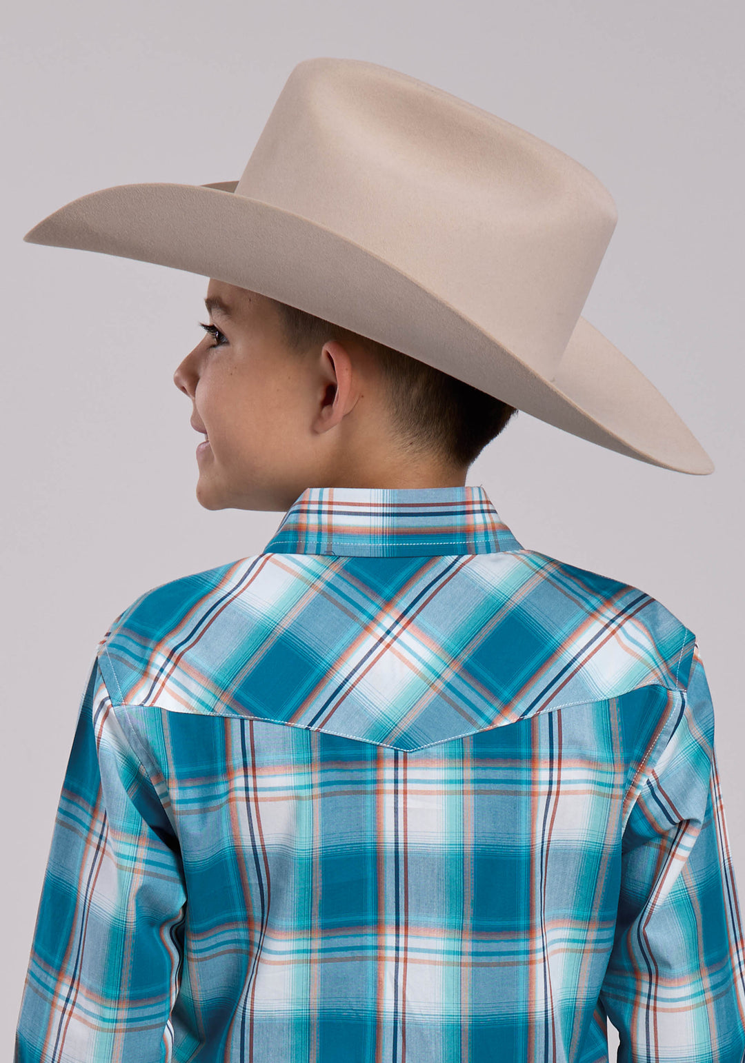 BOYS ROPER SUNSET PLAID LONG SLEEVE SNAP SHIRT