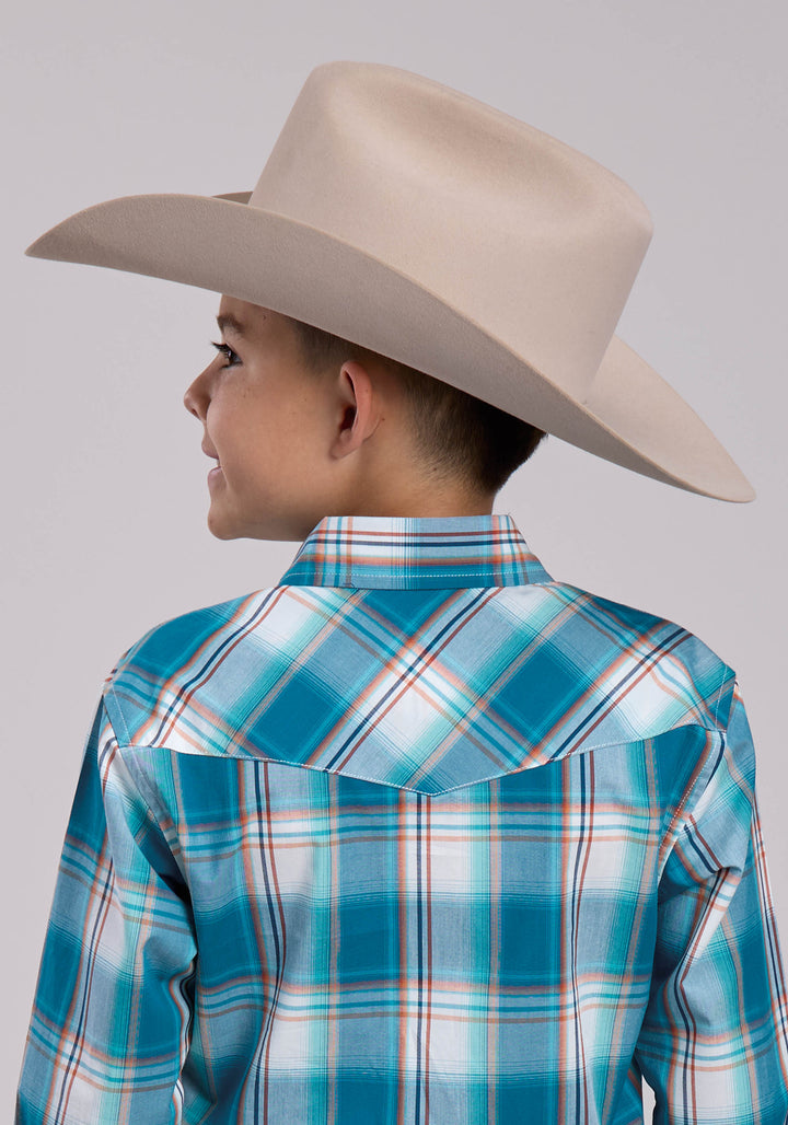 BOYS ROPER SUNSET PLAID LONG SLEEVE SNAP SHIRT