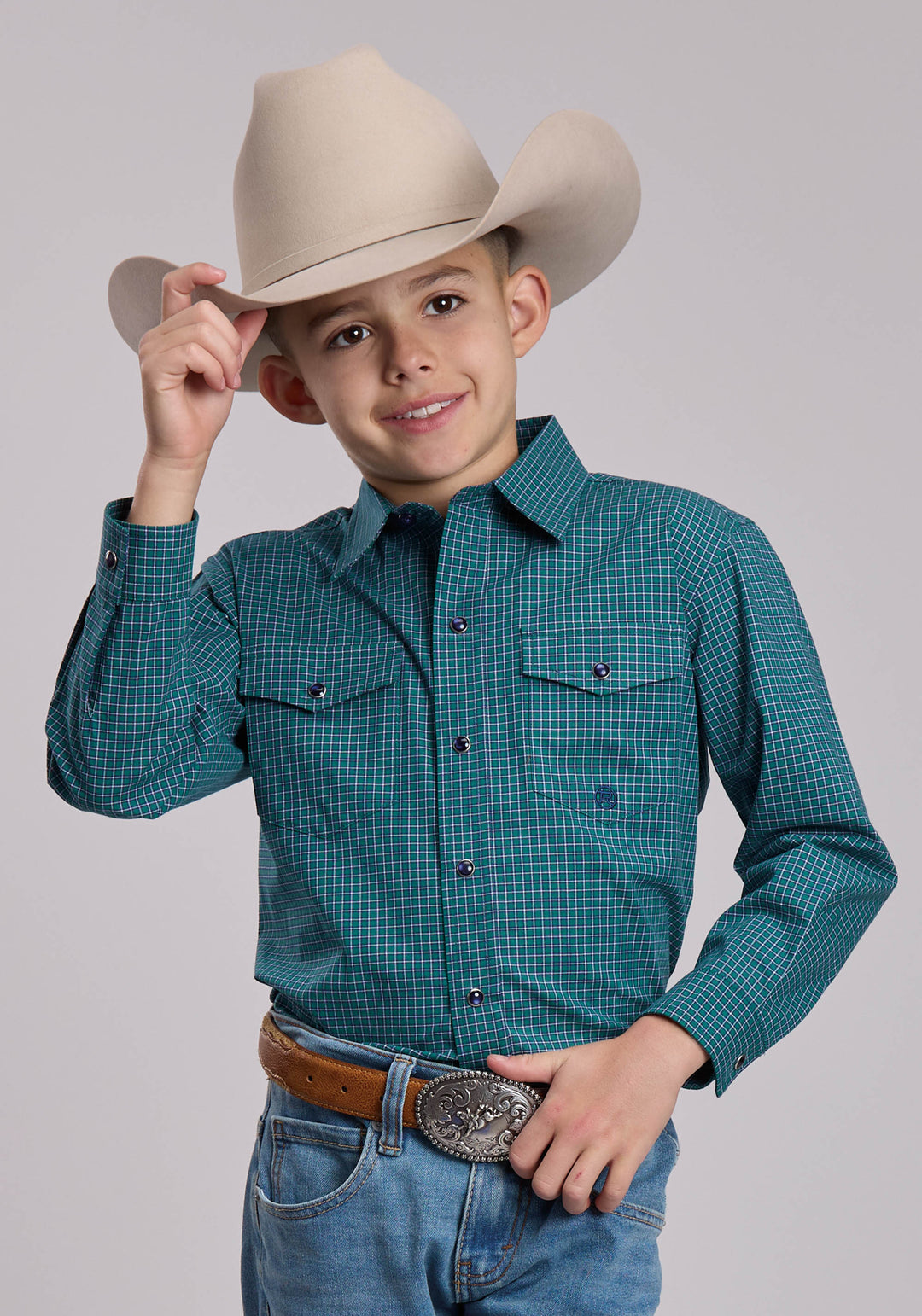 BOYS ROPER STRETCH CHECK WESTERN SNAP SHIRT