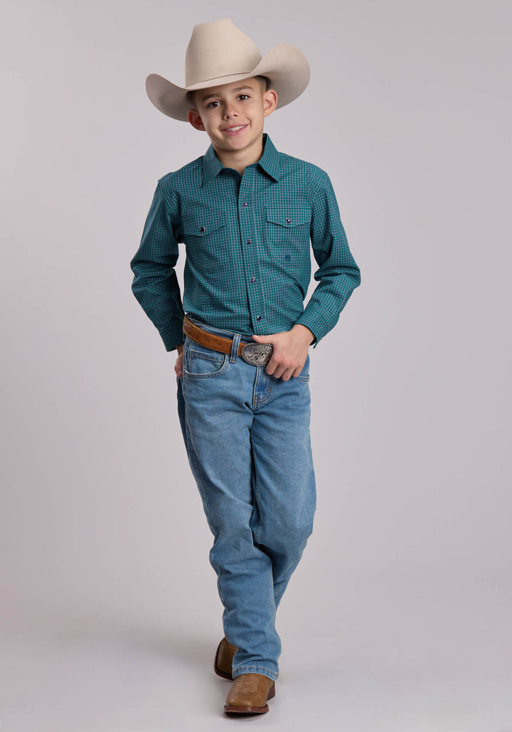 BOYS ROPER STRETCH CHECK WESTERN SNAP SHIRT