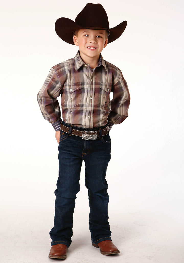 BOYS LONG SLEEVE SNAP CIDER PLAID WESTERN SHIRT
