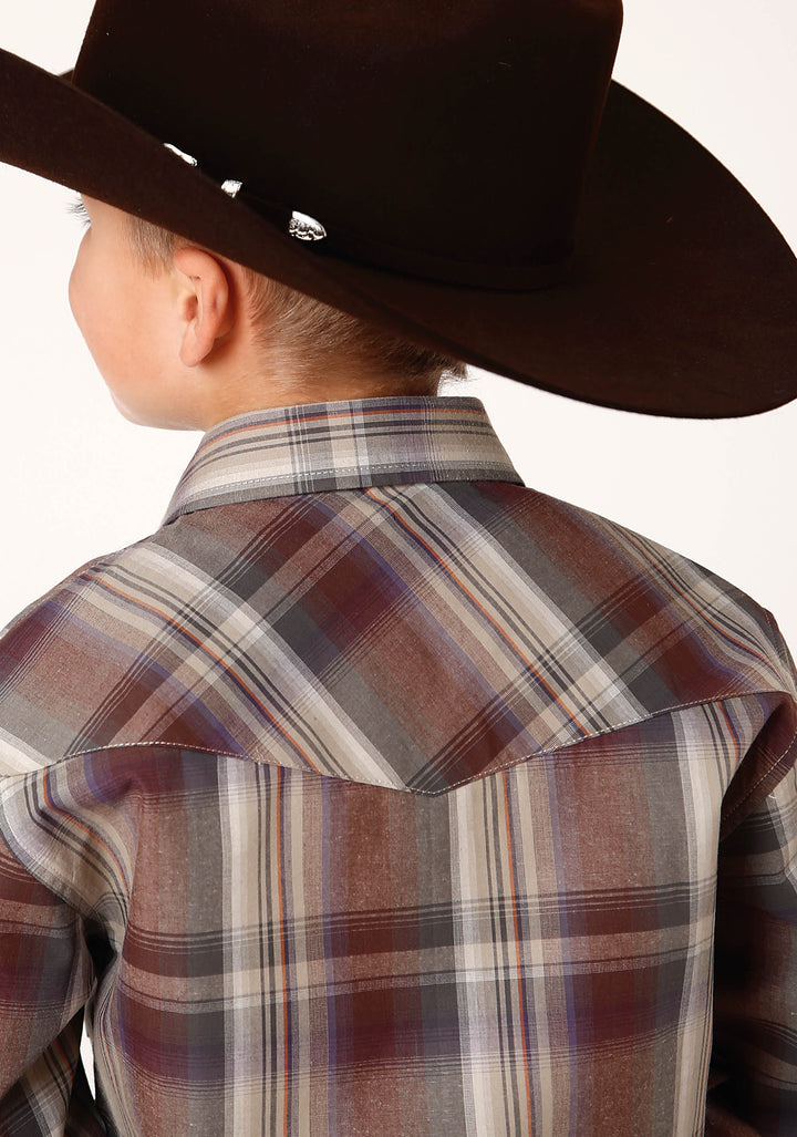 BOYS LONG SLEEVE SNAP CIDER PLAID WESTERN SHIRT