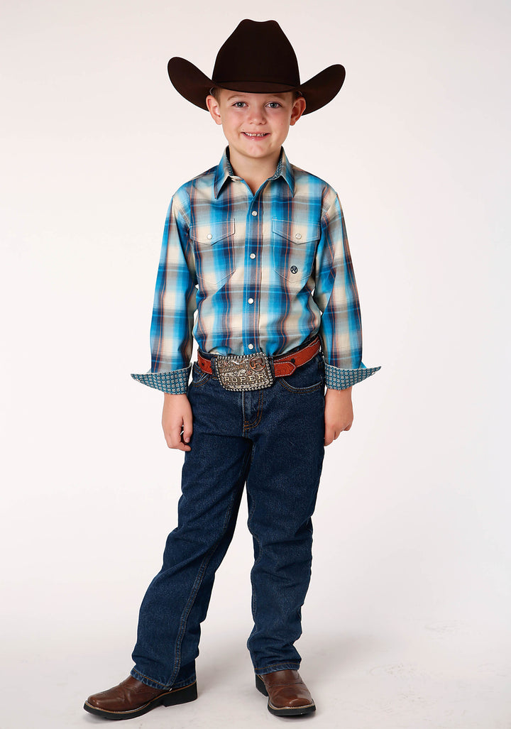 BOYS LONG SLEEVE SNAP SUNSET PLAID WESTERN SHIRT