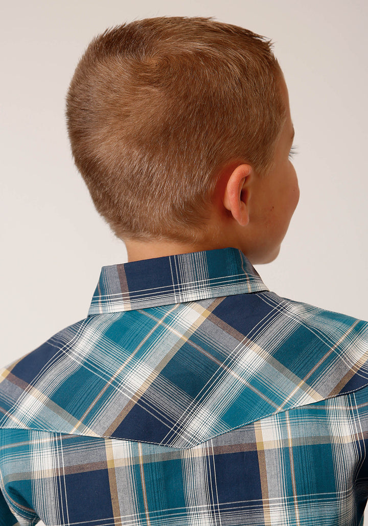 BOYS LONG SLEEVE SNAP BLUEBERRY PLAID WESTERN SHIRT