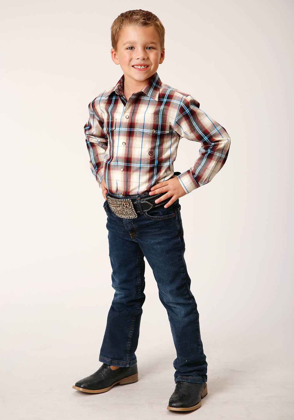 BOYS LONG SLEEVE SNAP RED CANYON PLAID WESTERN SHIRT