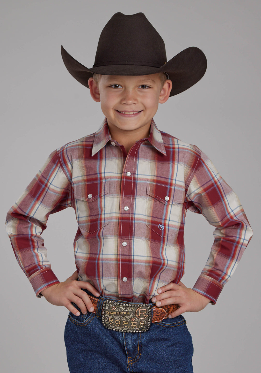 BOYS '57 CHEVY PLAID LONG SLEEVE SNAP WESTERN SHIRT