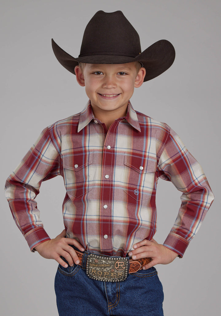 BOYS '57 CHEVY PLAID LONG SLEEVE SNAP WESTERN SHIRT