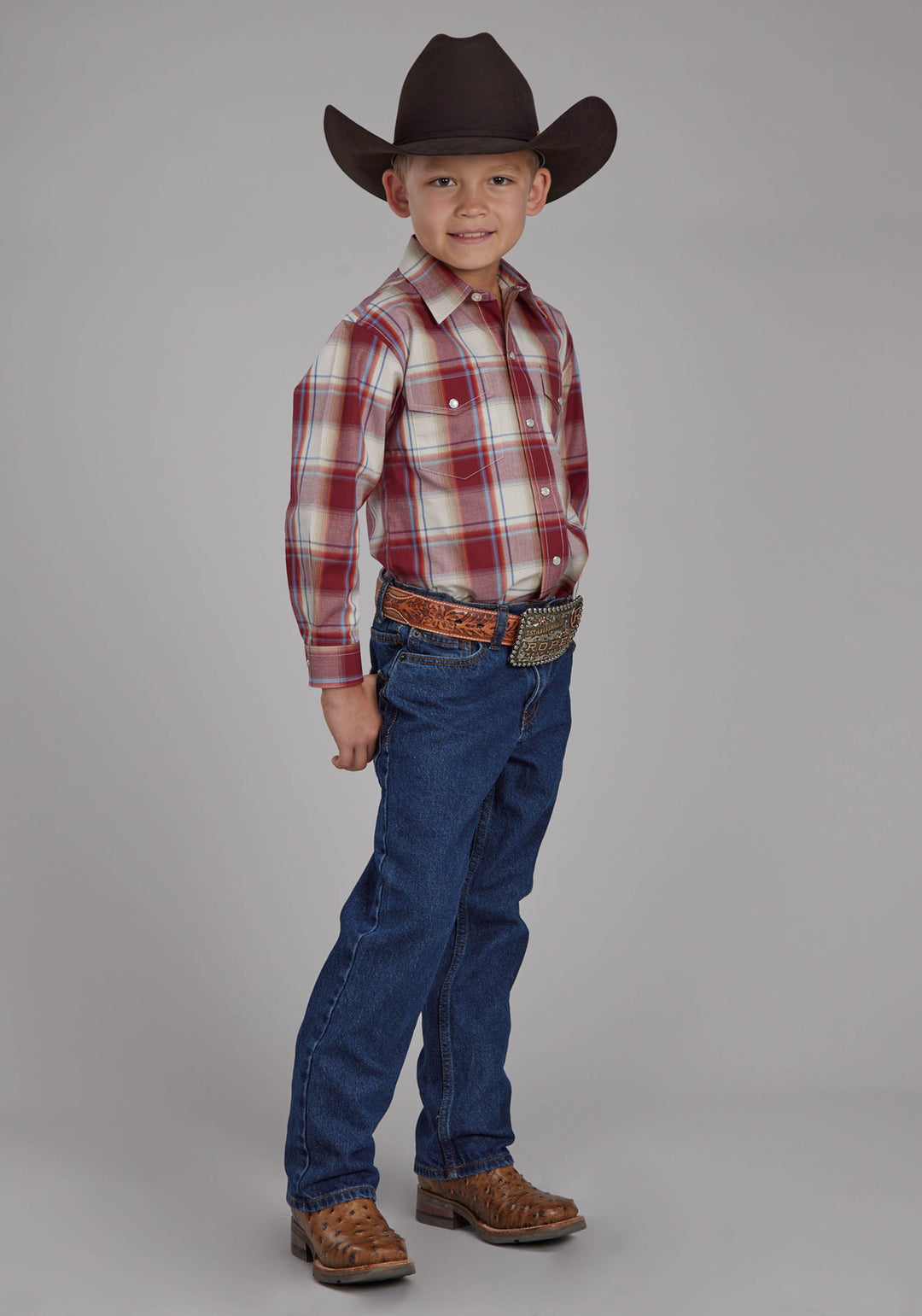 BOYS '57 CHEVY PLAID LONG SLEEVE SNAP WESTERN SHIRT