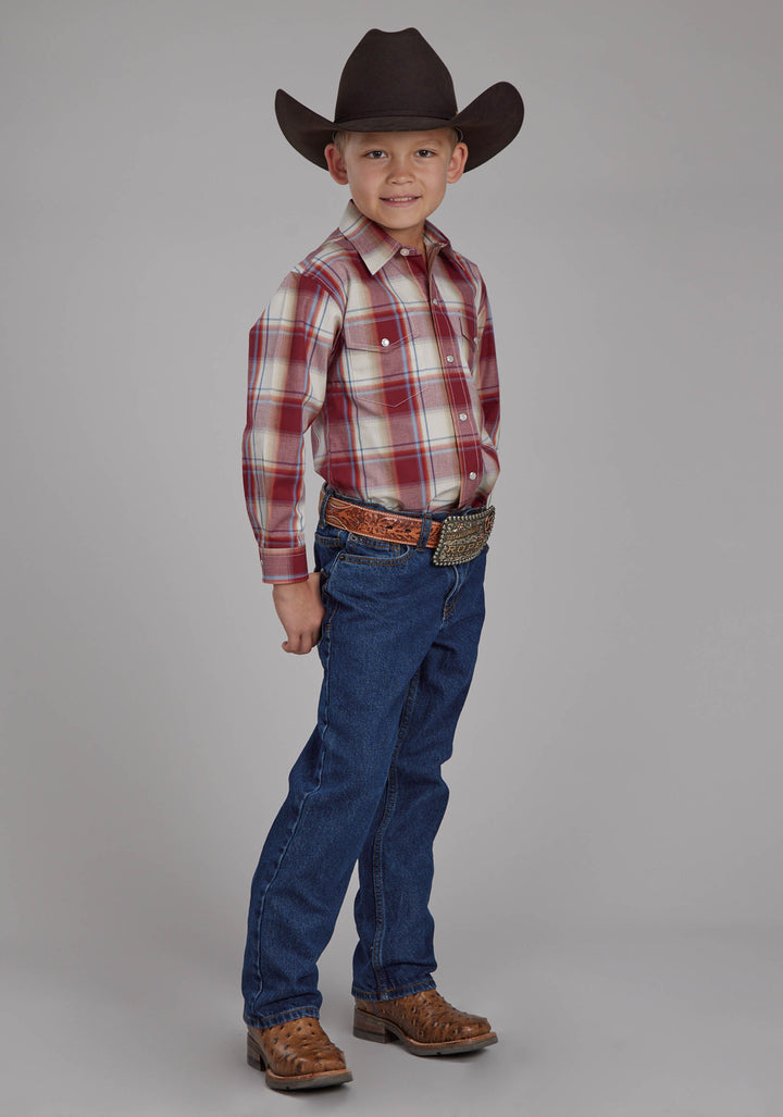 BOYS '57 CHEVY PLAID LONG SLEEVE SNAP WESTERN SHIRT