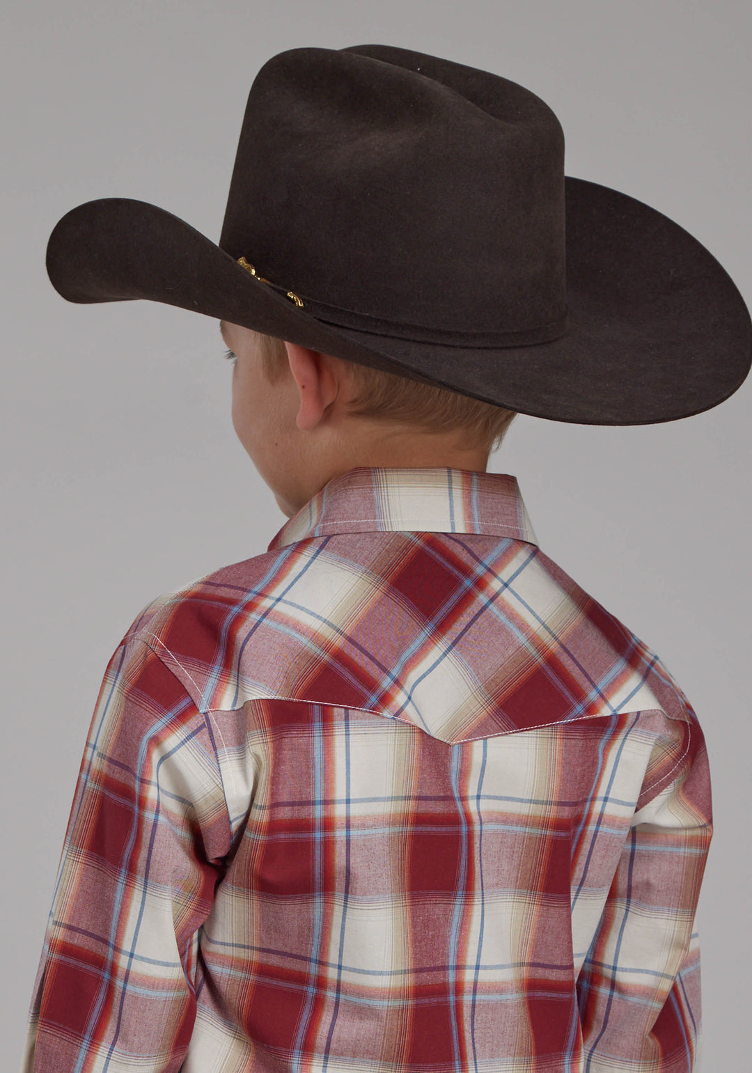 BOYS '57 CHEVY PLAID LONG SLEEVE SNAP WESTERN SHIRT