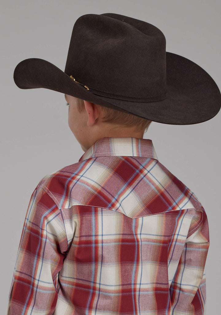BOYS '57 CHEVY PLAID LONG SLEEVE SNAP WESTERN SHIRT