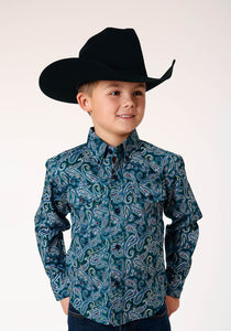 BOYS LONG SLEEVE BUTTON CANYON PAISLEY WESTERN SHIRT