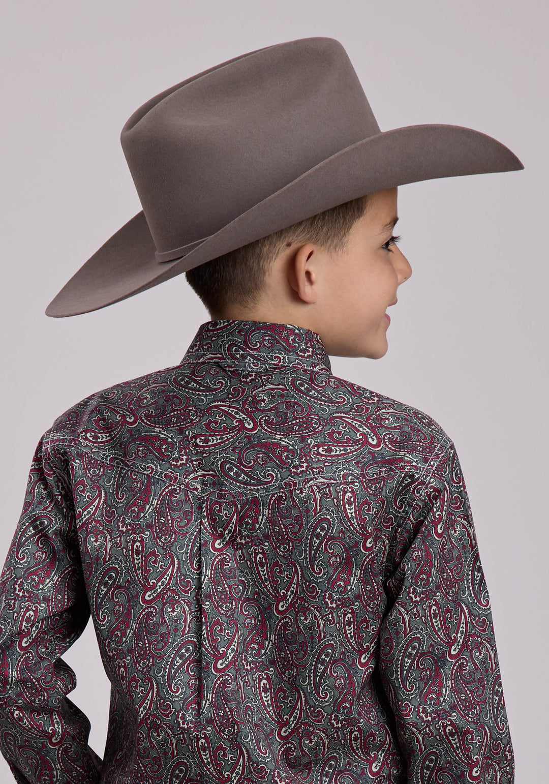 BOYS LONG SLEEVE BUTTON IRON PAISLEY WESTERN SHIRT