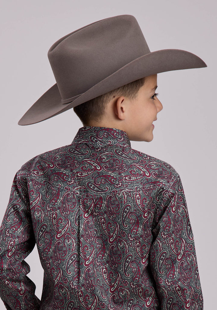 BOYS LONG SLEEVE BUTTON IRON PAISLEY WESTERN SHIRT