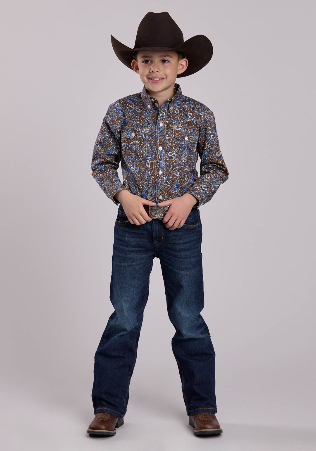 BOYS LONG SLEEVE BUTTON BLUEBIRD PAISLEY WESTERN SHIRT
