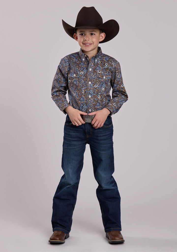BOYS LONG SLEEVE BUTTON BLUEBIRD PAISLEY WESTERN SHIRT