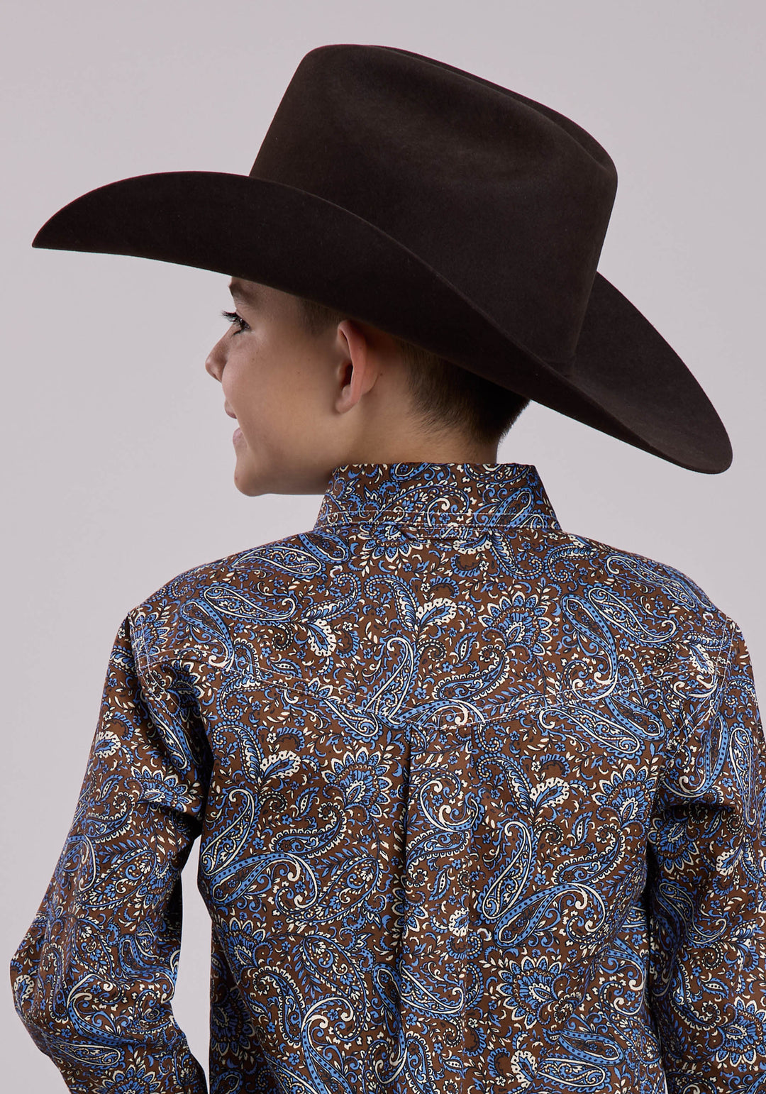 BOYS LONG SLEEVE BUTTON BLUEBIRD PAISLEY WESTERN SHIRT