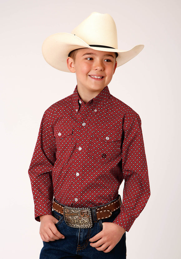 BOYS LONG SLEEVE BUTTON VICTORIAN FOULARD WESTERN SHIRT