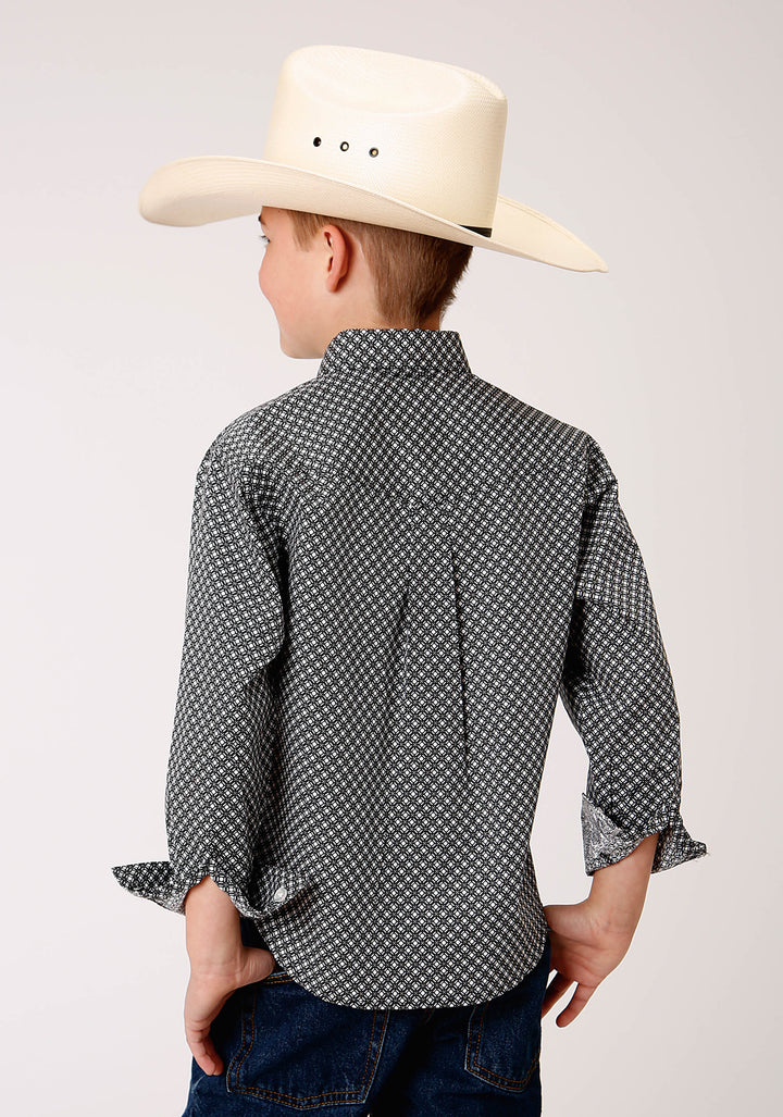 BOYS LONG SLEEVE BUTTON DIAMOND STAR GEO WESTERN SHIRT