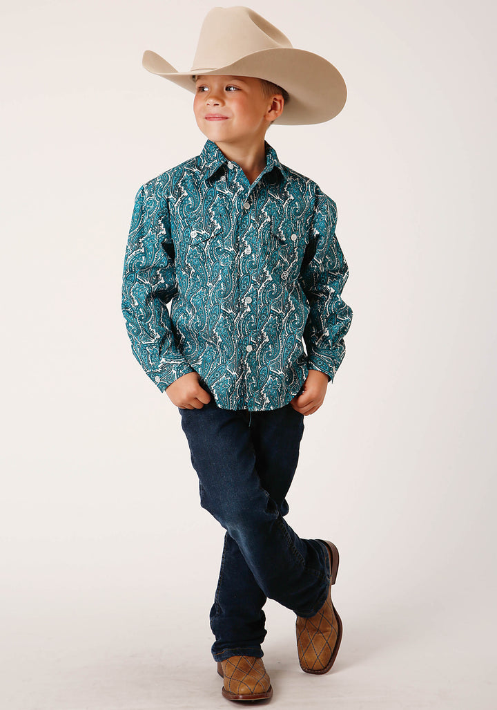 BOYS LONG SLEEVE BUTTON UPSTREAM PAISLEY WESTERN SHIRT