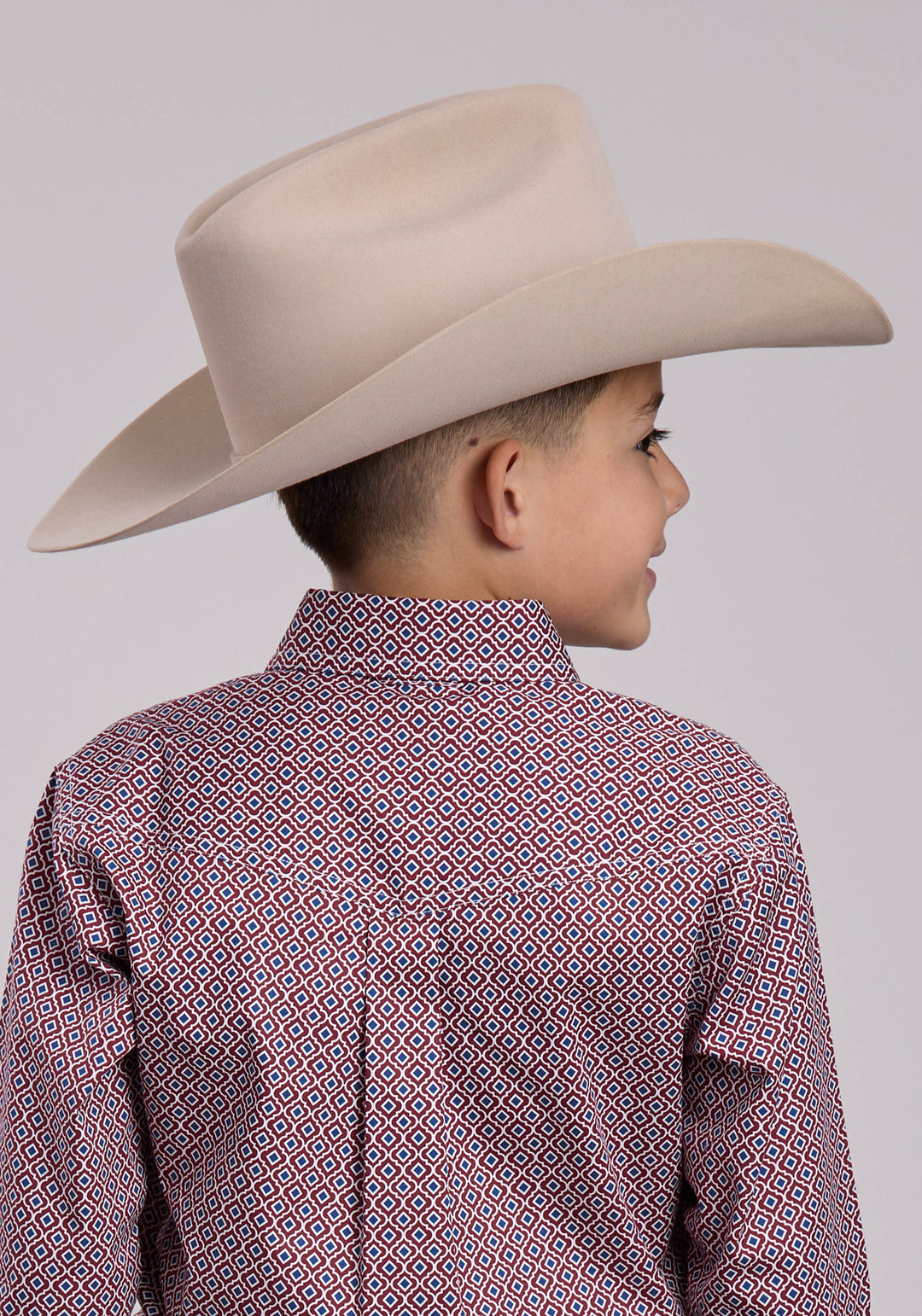 BOYS ROPER RED TILE FOULARD LONG SLEEVE BUTTON SHIRT
