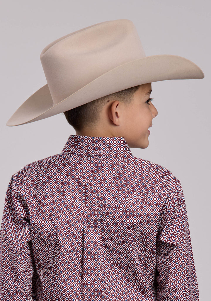 BOYS ROPER RED TILE FOULARD LONG SLEEVE BUTTON SHIRT