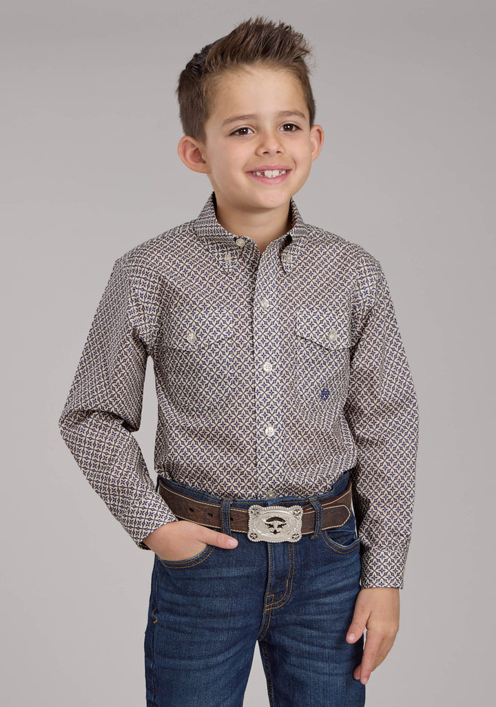BOYS PINWHELL FOULDARD LONG SLEEVE BUTTON WESTERN SHIRT
