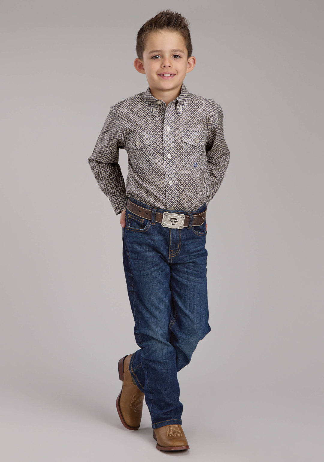 BOYS PINWHELL FOULDARD LONG SLEEVE BUTTON WESTERN SHIRT
