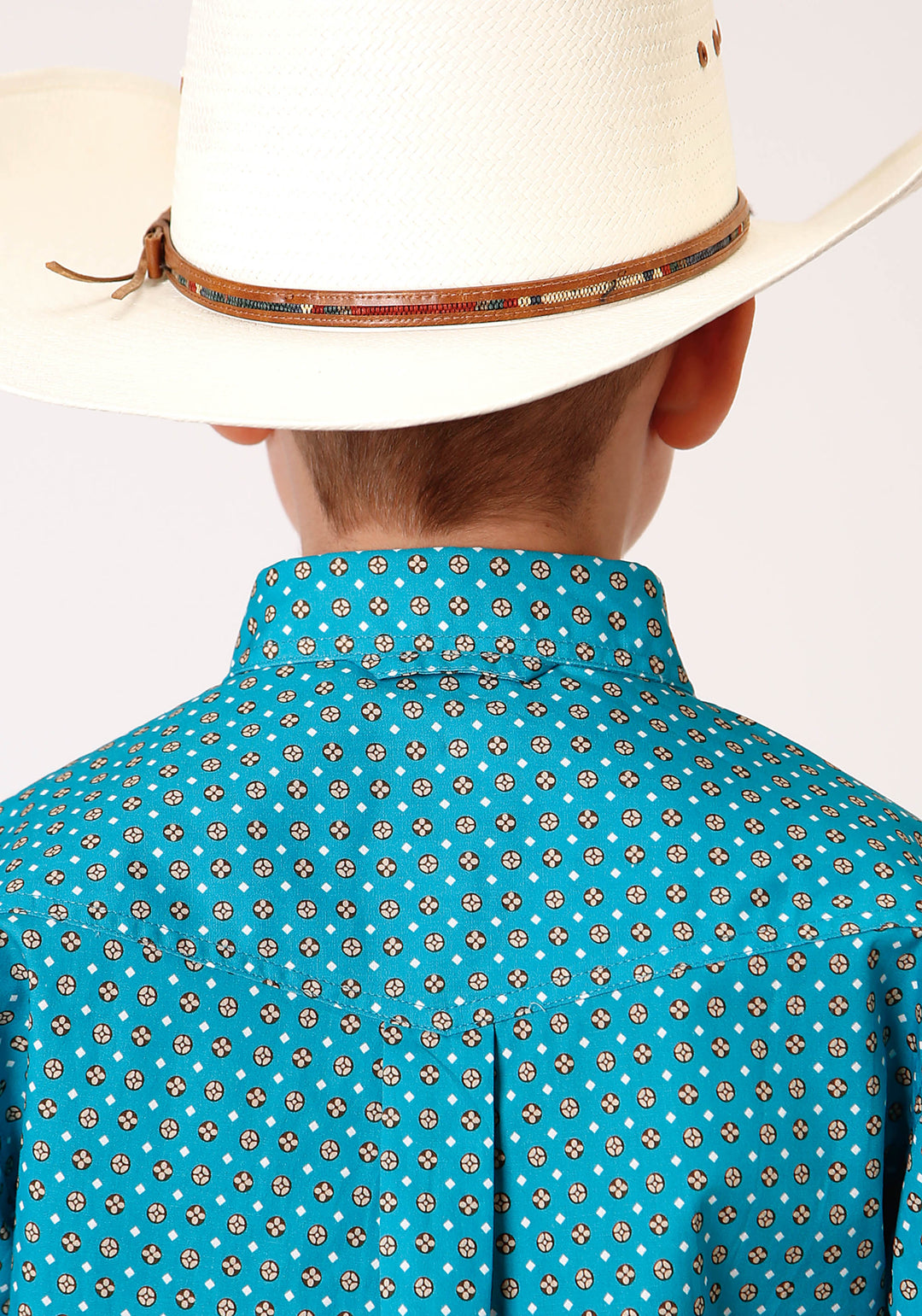 BOYS LONG SLEEVE BUTTON TURQUOISE FOULARD WESTERN SHIRT