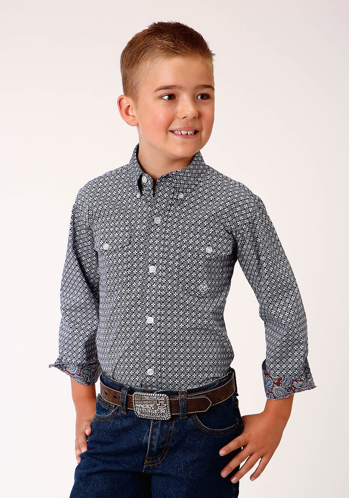BOYS LONG SLEEVE BUTTON BELL FOULARD WESTERN SHIRT