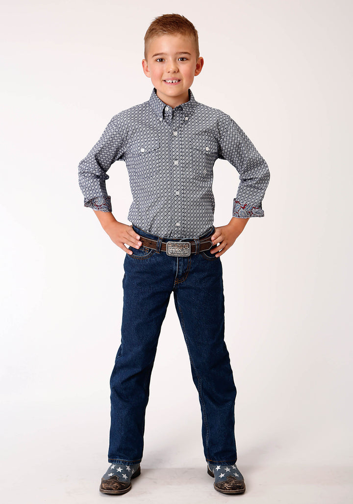BOYS LONG SLEEVE BUTTON BELL FOULARD WESTERN SHIRT