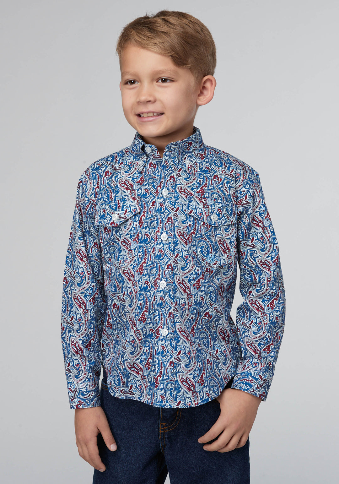 BOYS BLUE RIVER PAISLEY LONG SLEEVE BUTTON WESTERN SHIRT