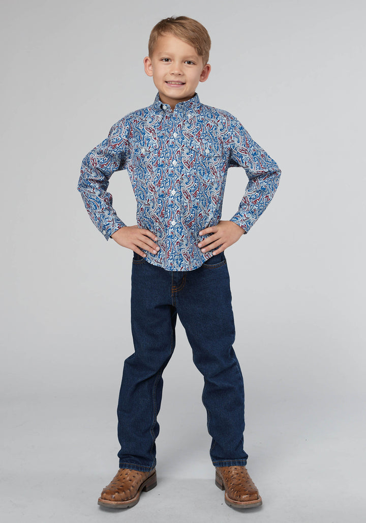 BOYS BLUE RIVER PAISLEY LONG SLEEVE BUTTON WESTERN SHIRT