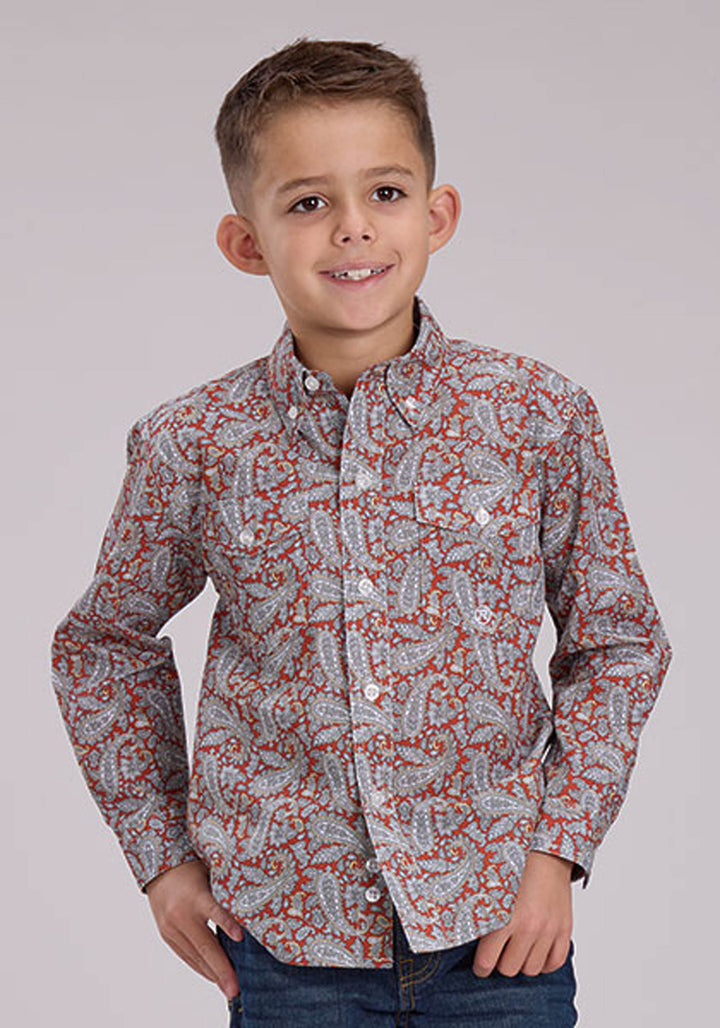 BOYS LONG SLEEVE BUTTON CLAY PAISLEY WESTERN SHIRT