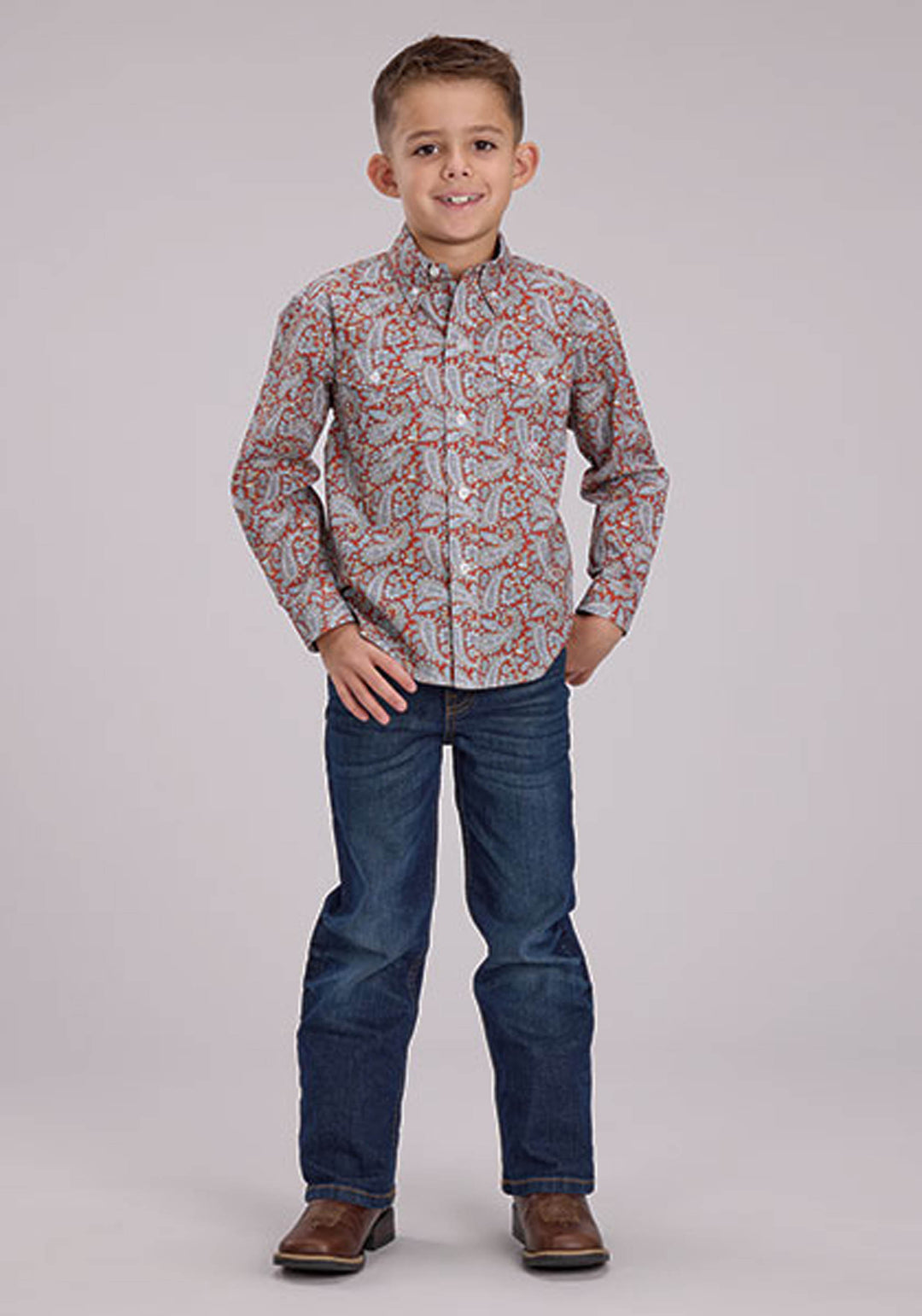 BOYS LONG SLEEVE BUTTON CLAY PAISLEY WESTERN SHIRT