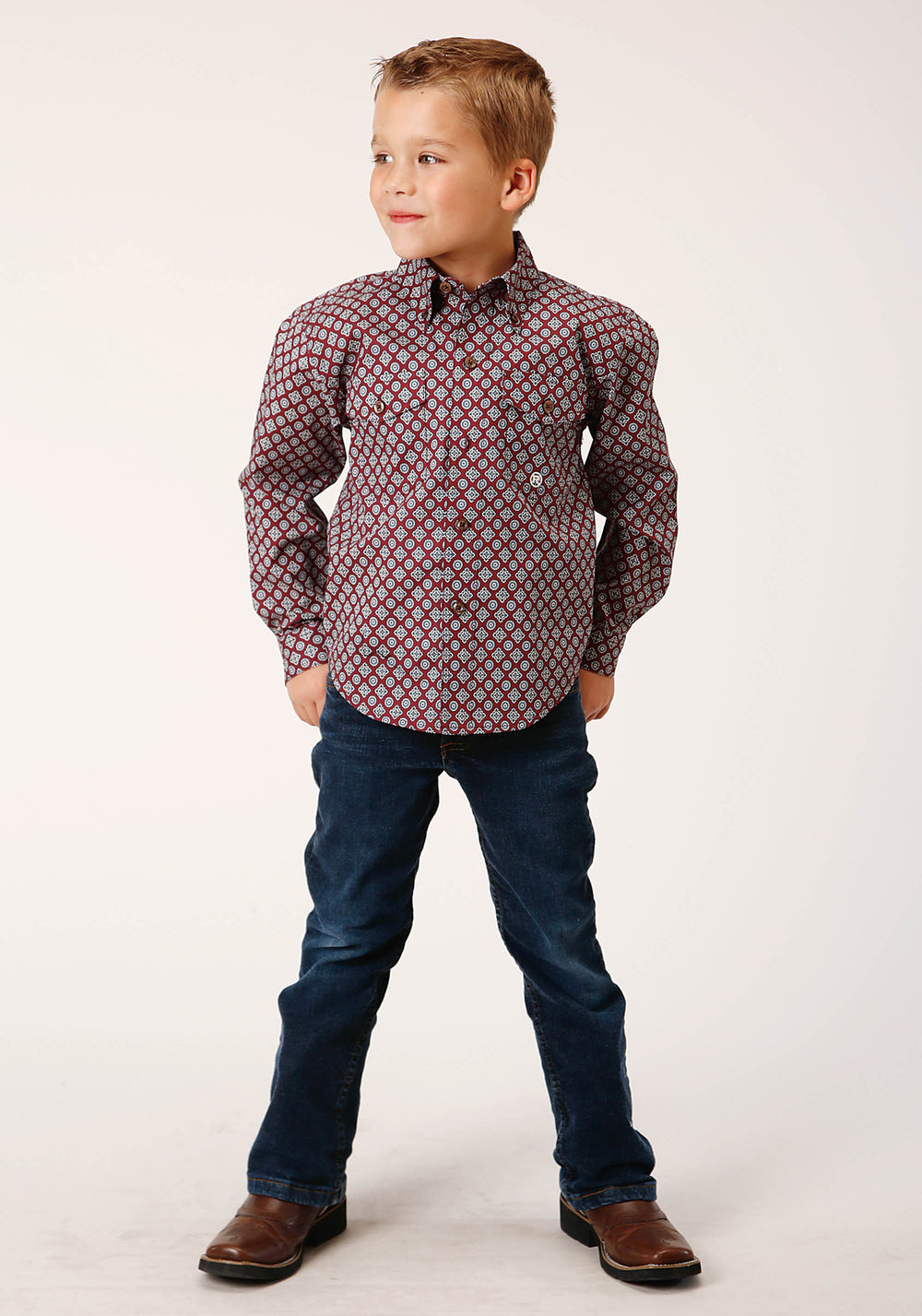 BOYS LONG SLEEVE BUTTON CLASSIC FOULARD WESTERN SHIRT
