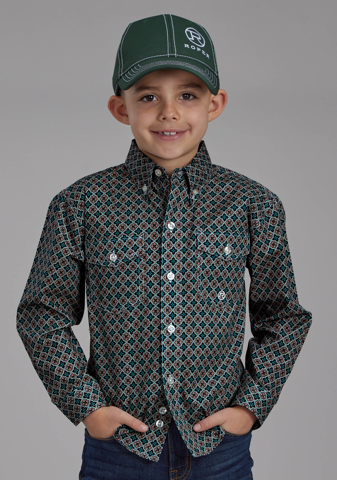 BOYS ACORN FOULARD LONG SLEEVE BUTTON WESTERN SHIRT
