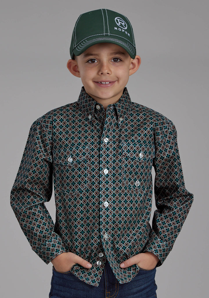 BOYS ACORN FOULARD LONG SLEEVE BUTTON WESTERN SHIRT