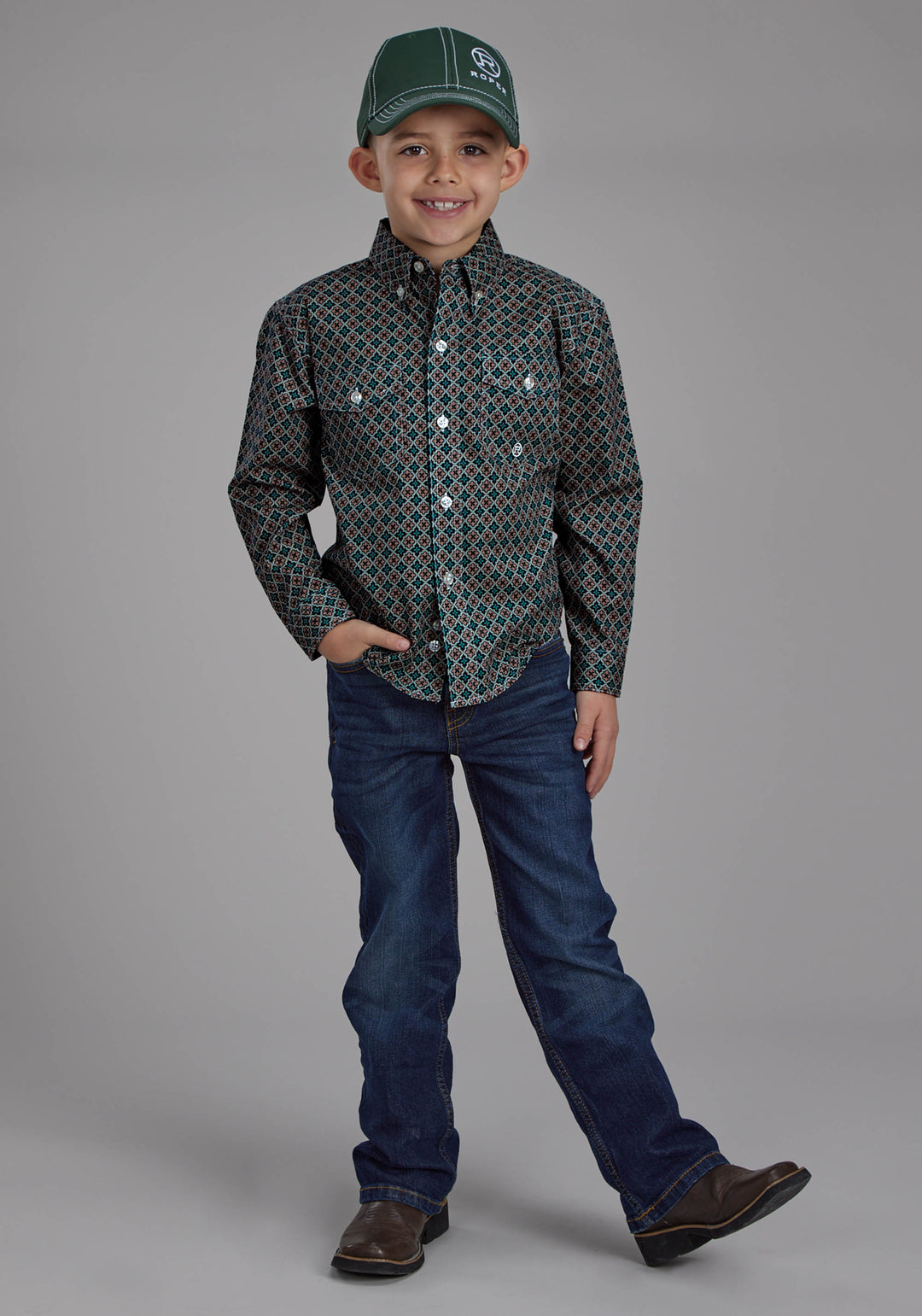 BOYS ACORN FOULARD LONG SLEEVE BUTTON WESTERN SHIRT