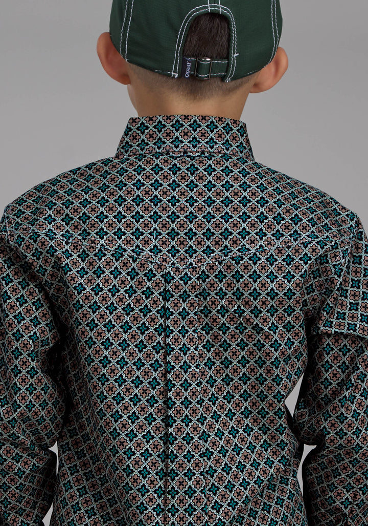 BOYS ACORN FOULARD LONG SLEEVE BUTTON WESTERN SHIRT