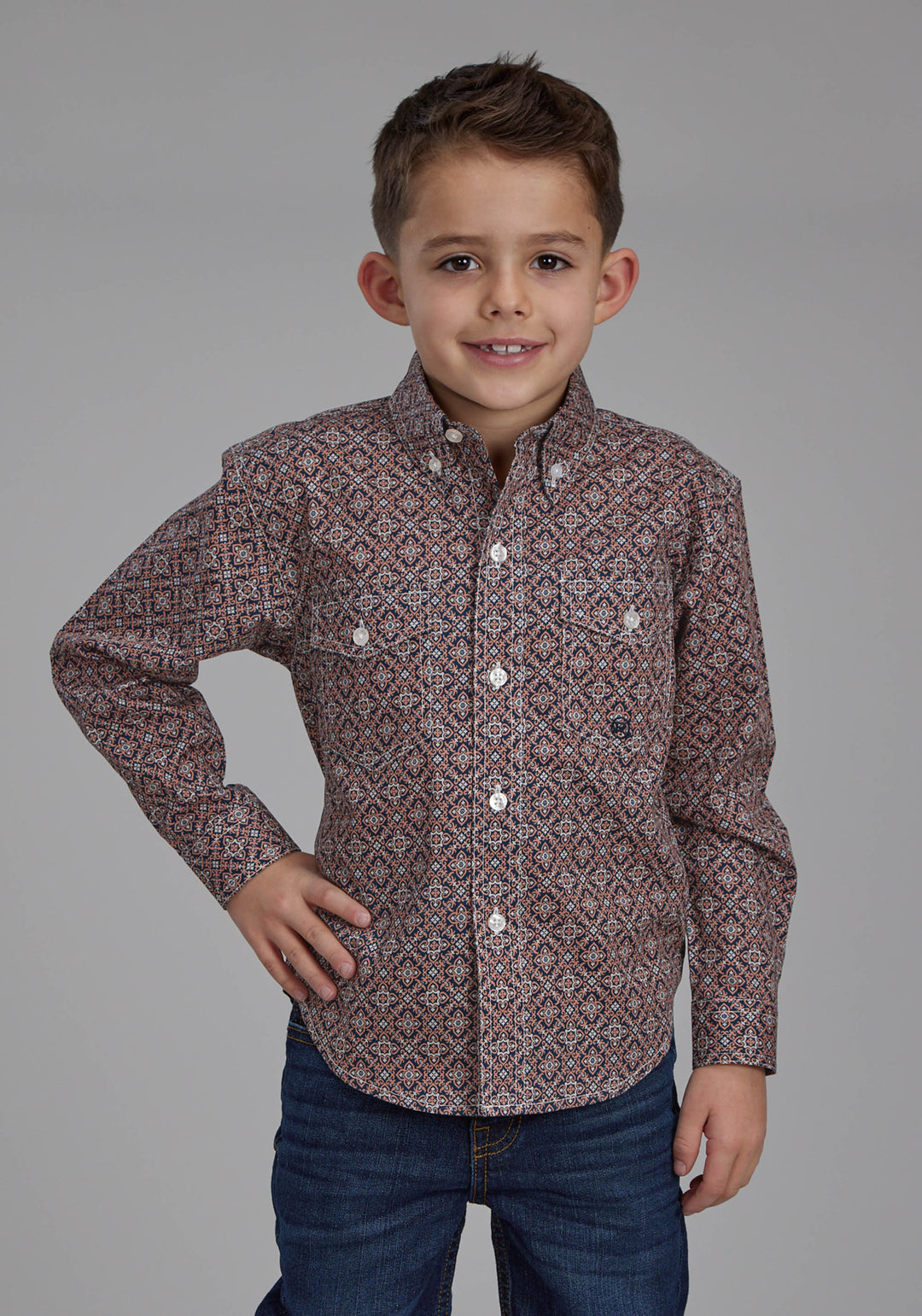 BOYS GINGER FOULARD LONG SLEEVE BUTTON WESTERN SHIRT